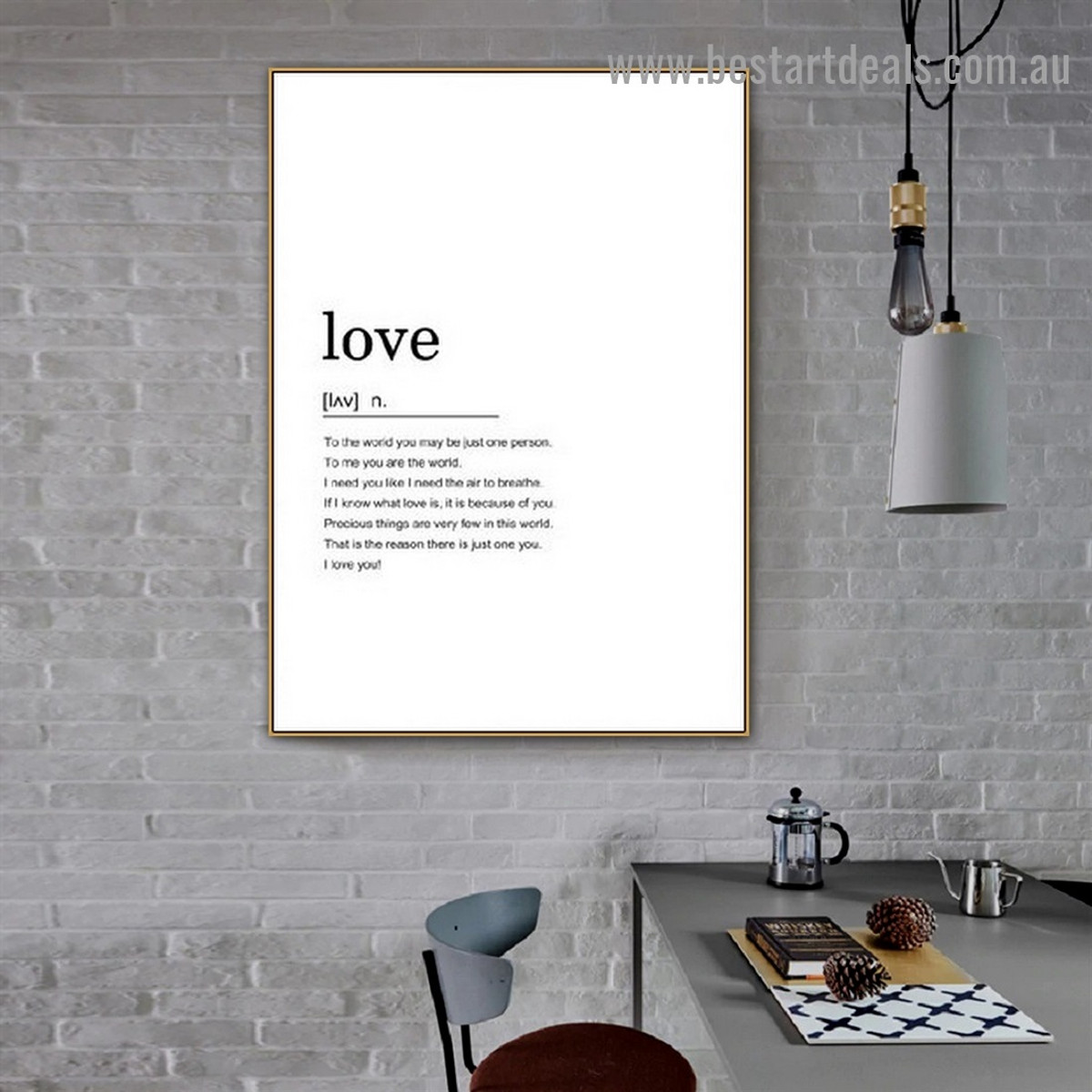 Love Quote Typography Nordic Framed Portrait Painting Canvas Print for Room Wall Ornament