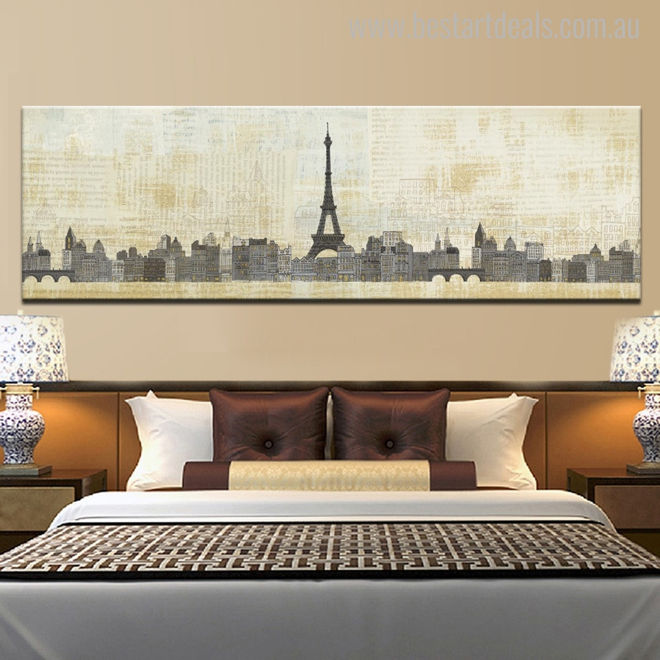 Eiffel Tower Paris Abstract Cityscape Modern Painting Canvas Artwork Print for Bedroom Wall Adornment