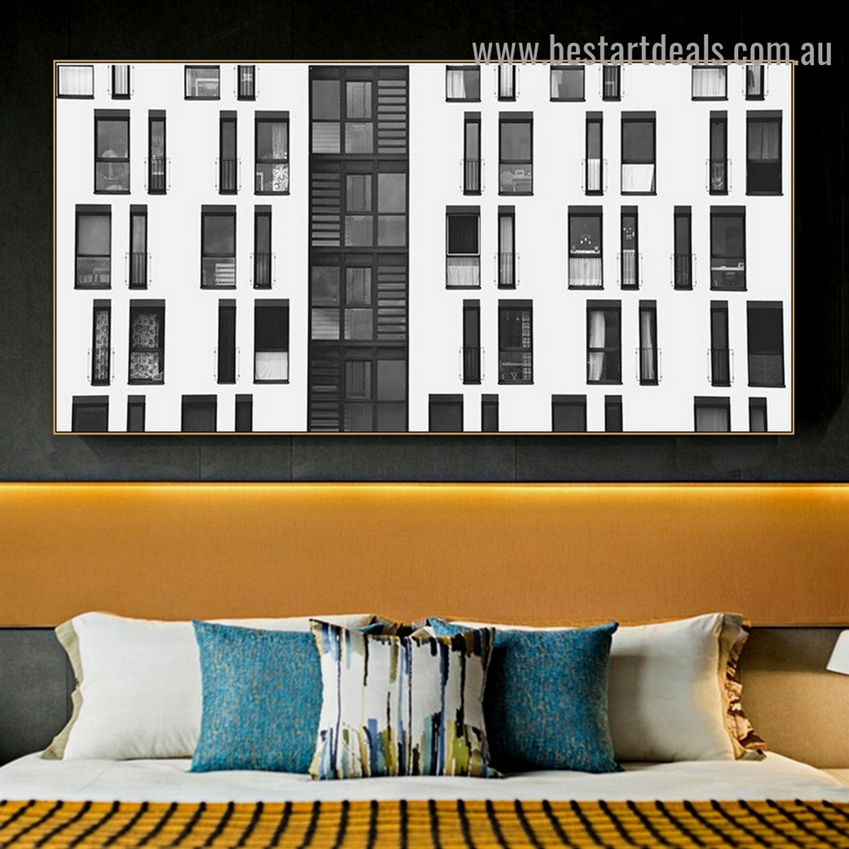 Many Windows Building Architecture Modern Framed Portrait Image Canvas Print for Room Wall Garniture