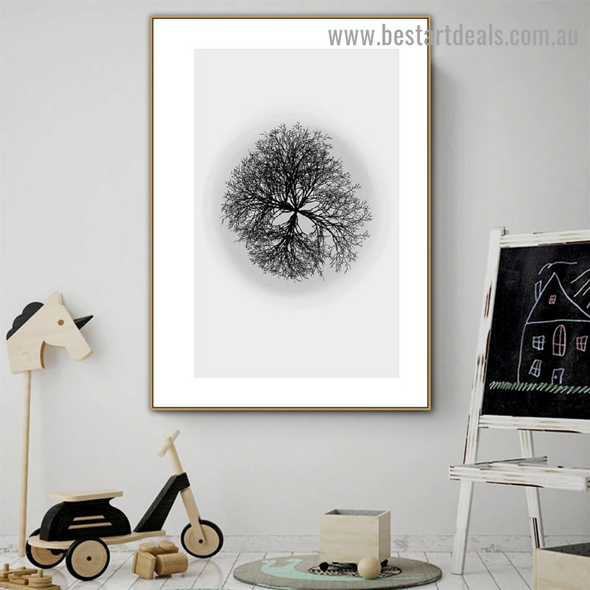 Tree Structure Botanical Scandinavian Framed Portrait Painting Canvas Print for Room Wall Flourish