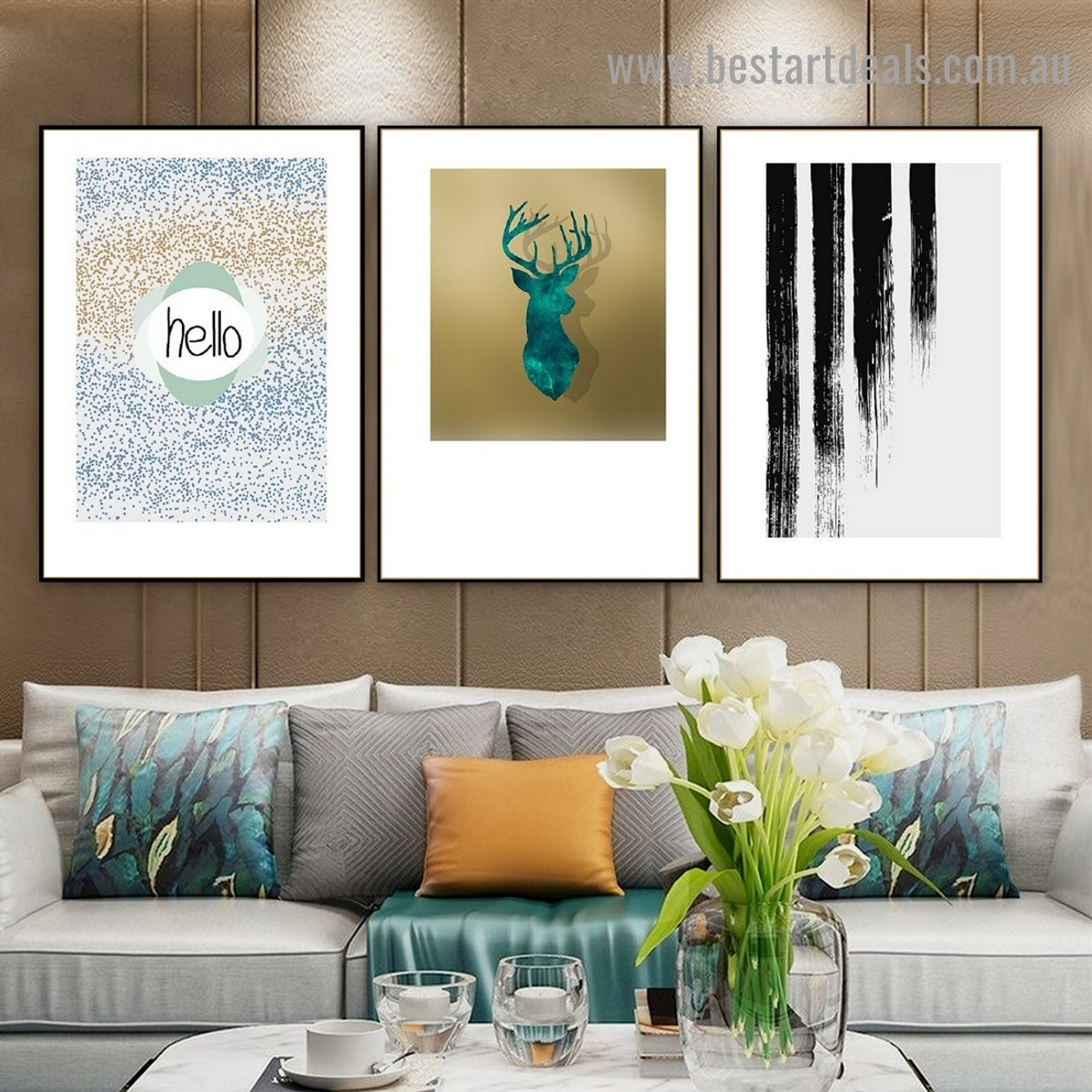 Abstract Deer Head Typography Animal Scandinavian Framed Artwork Image Canvas Print for Room Wall Ornament