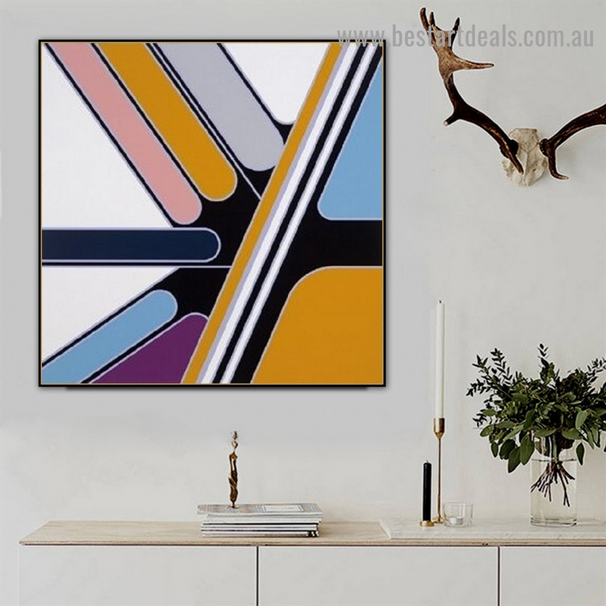 Thwart Colorful Lines Abstract Modern Framed Portrait Picture Canvas Print for Room Wall Garniture