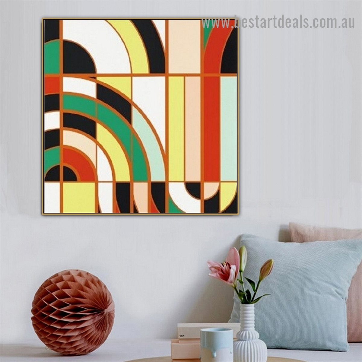 Curved Straight Design Abstract Modern Framed Artwork Photo Canvas Print for Room Wall Ornament