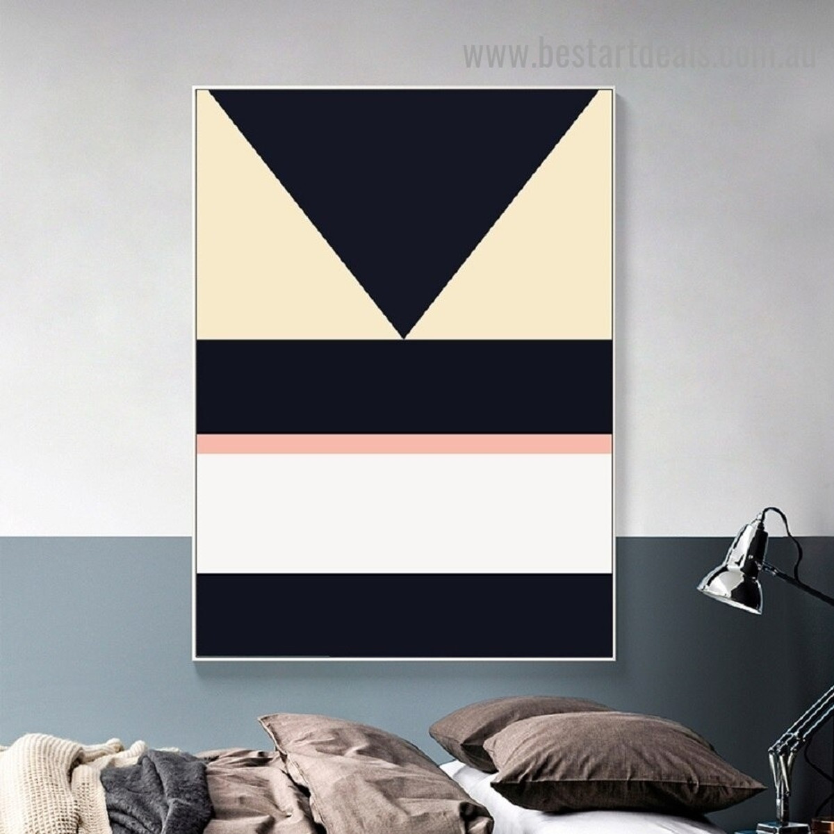 Reverse Triangle Abstract Geometric Modern Framed Portrait Photo Canvas Print for Room Wall Drape