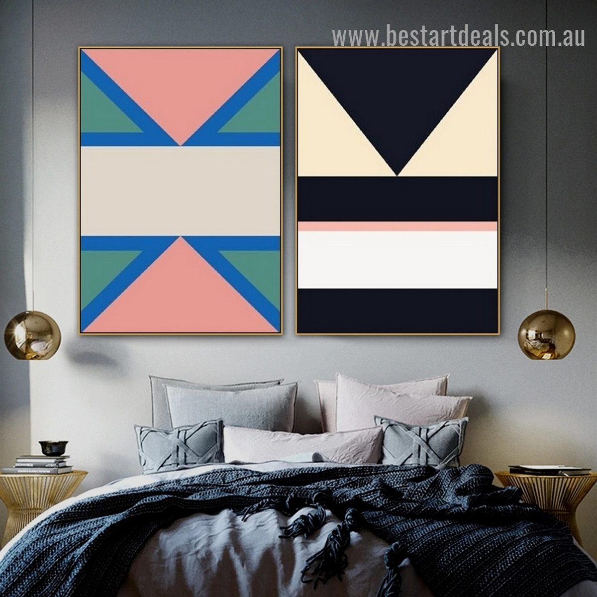 Gabled Pattern Abstract Geometric Modern Framed Portrait Image Canvas Print for Room Wall Garnish