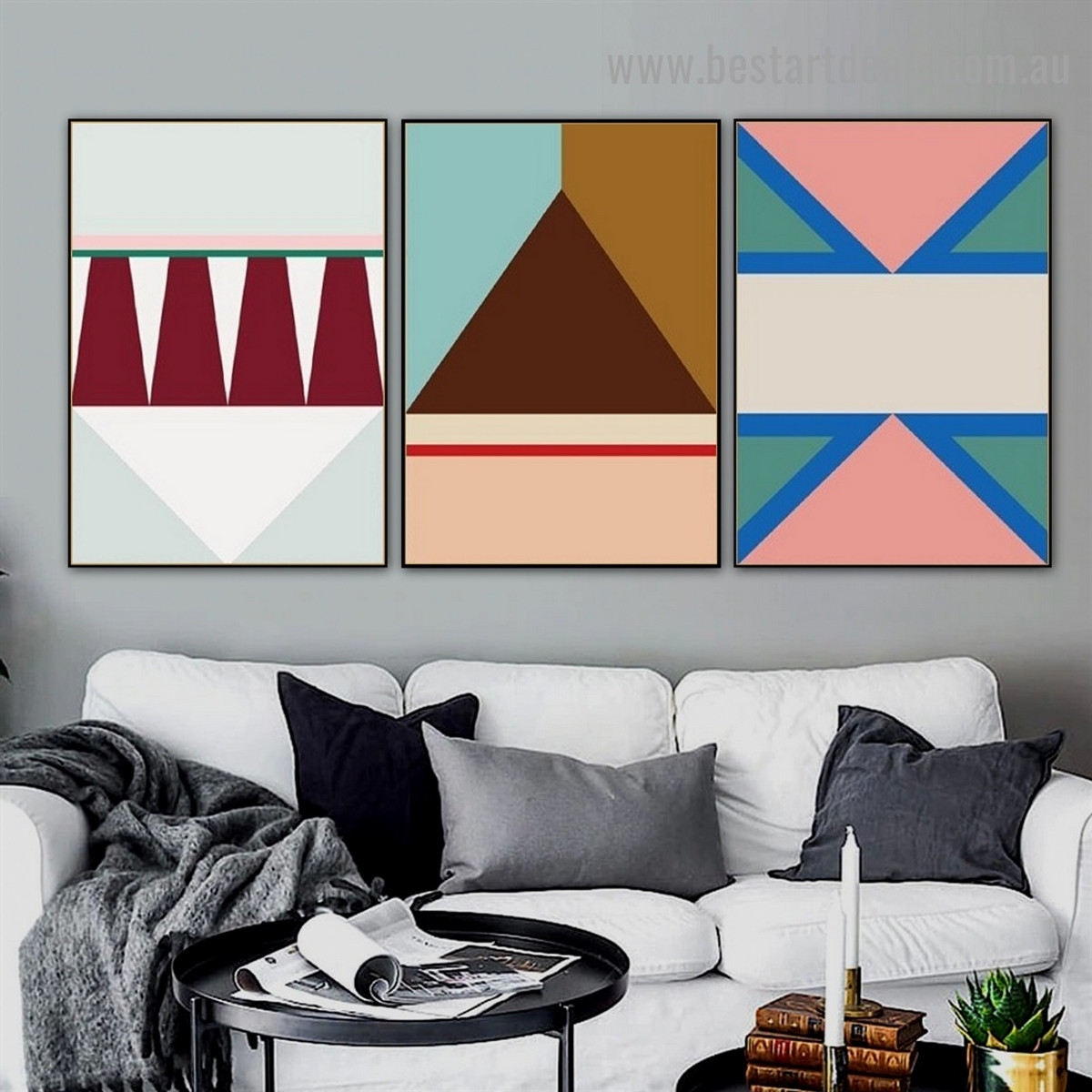 Colorful Triangles Abstract Geometric Modern Framed Artwork Picture Canvas Print for Room Wall Flourish