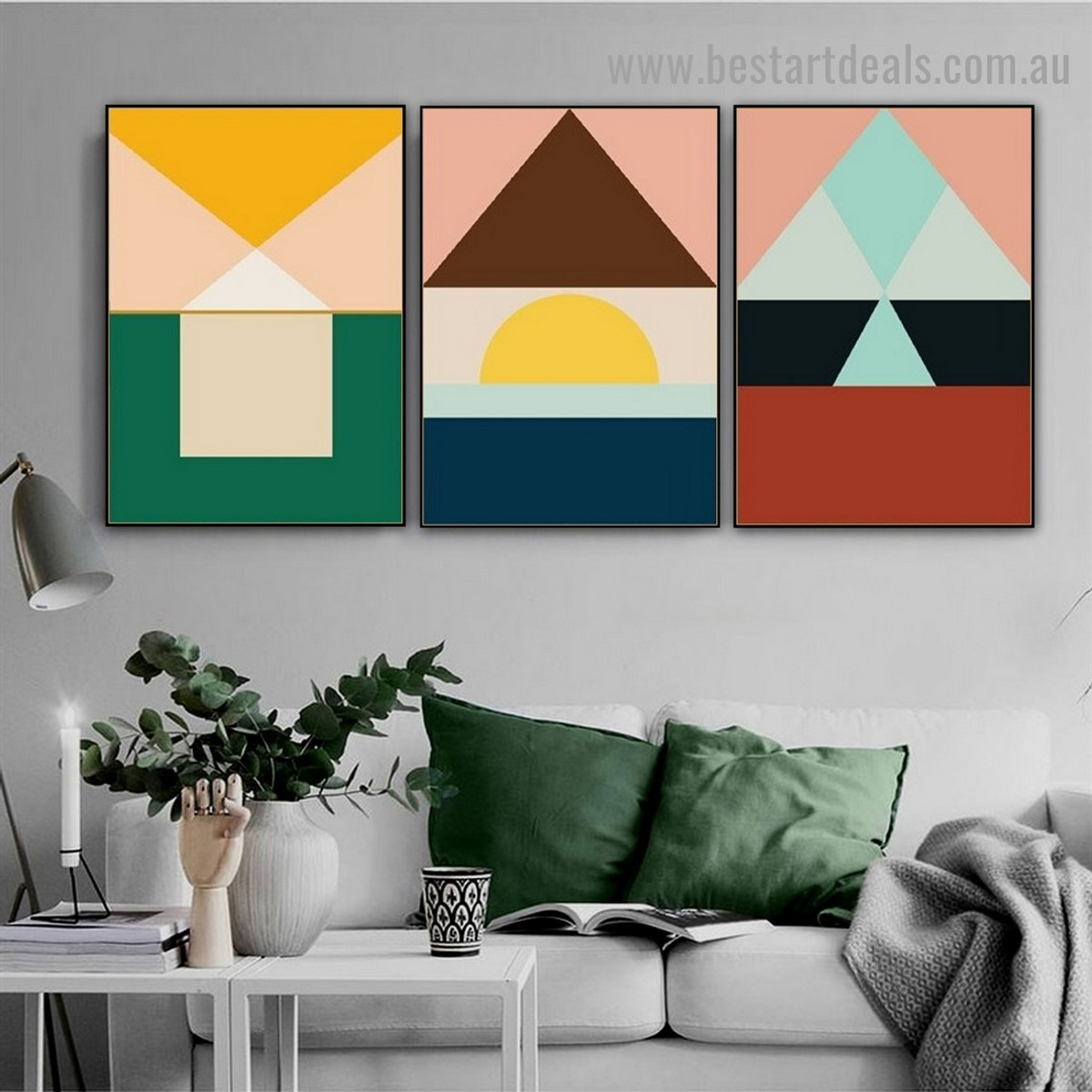 Motley Trigon Art Geometric Abstract Modern Framed Artwork Portrait Canvas Print for Room Wall Flourish