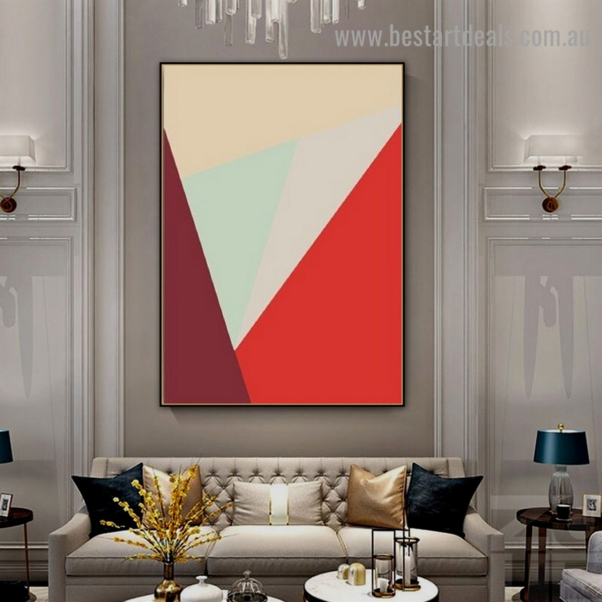 Zigzag Triangular Design Abstract Geometric Modern Framed Portrait Picture Canvas Print for Room Wall Decoration