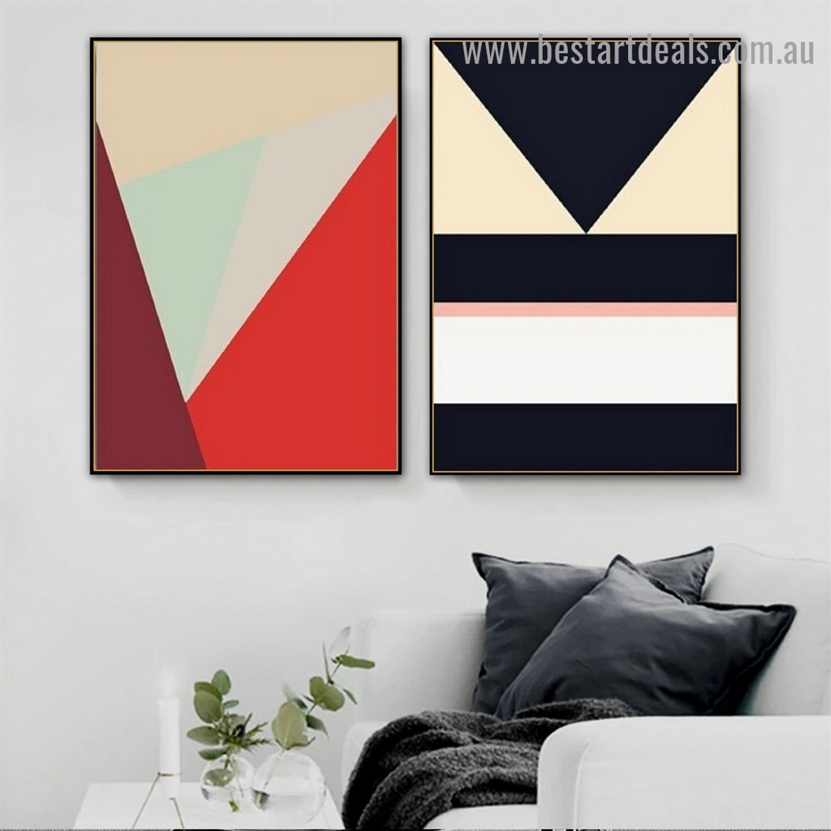 Cambered Trigonic Pattern Abstract Geometric Modern Framed Portrait Image Canvas Print for Room Wall Adornment