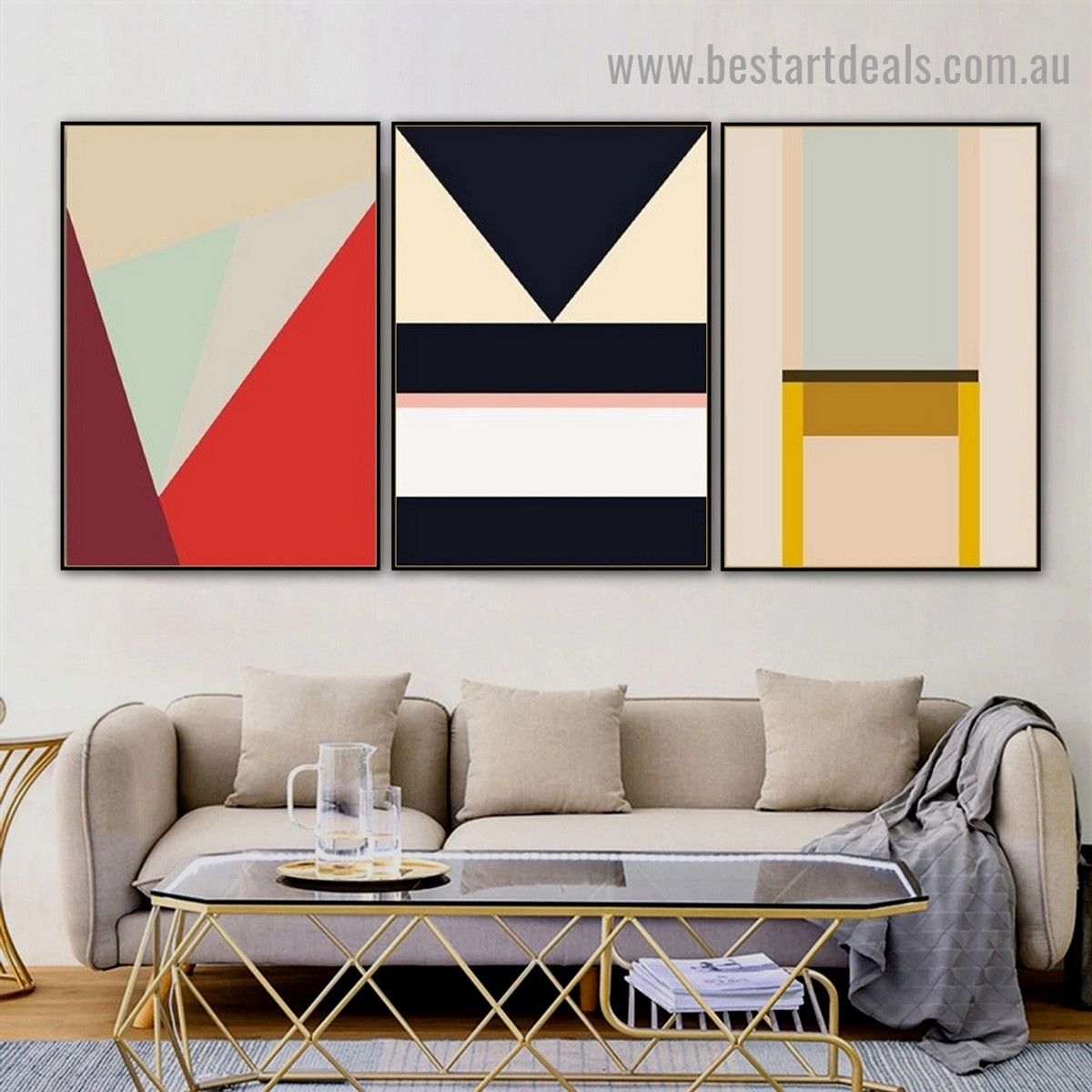 Reverse Triangle Abstract Geometric Modern Framed Artwork Picture Canvas Print for Room Wall Garnish