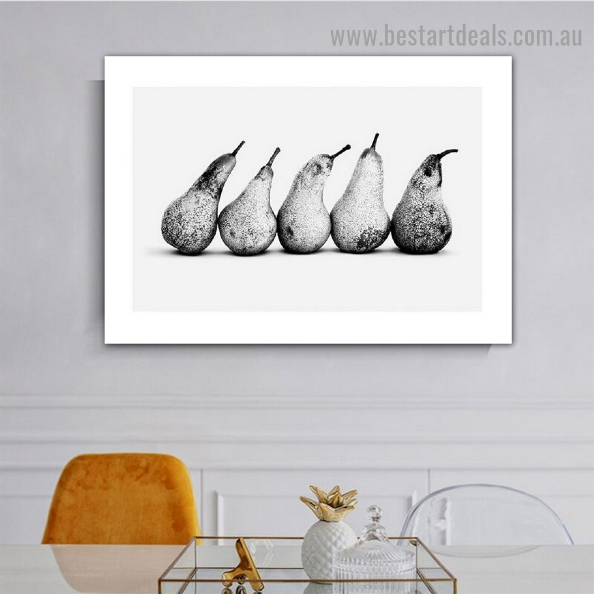 Colorless Pears Food and Beverage Modern Framed Portrait Picture Canvas Print for Room Wall Ornament
