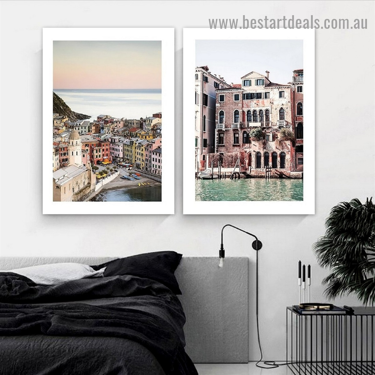 Varicolored Houses Landscape City Modern Framed Artwork Picture Canvas Print for Room Wall Garniture