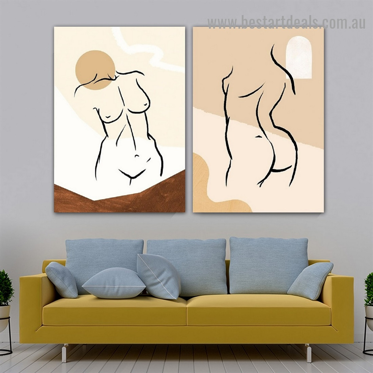 Nude Body Abstract Scandinavian Framed Artwork Image Canvas Print for Room Wall Spruce