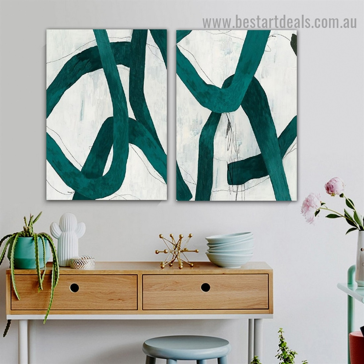 Vagabond Retro Line Abstract Modern Framed Artwork Picture Canvas Print for Room Wall Decor