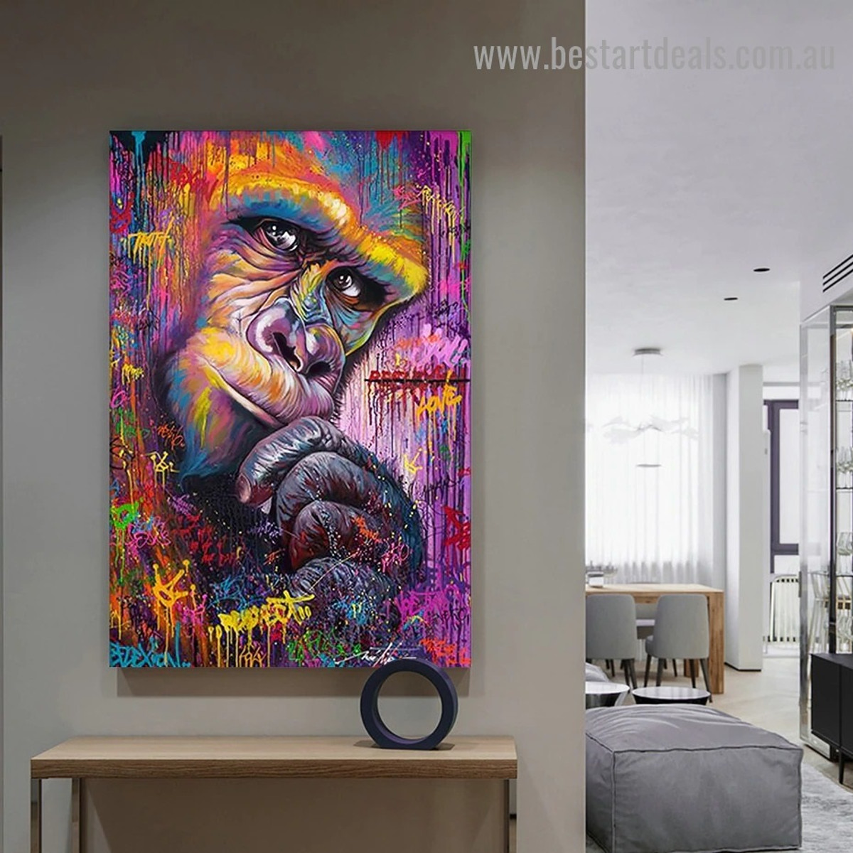 Colorful Chimpanzee Animal Graffiti Framed Artwork Photo Canvas Print for Room Wall Garniture