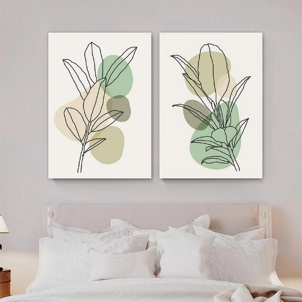 Calico Scansion Leafage Abstract Minimalist Artwork 2 Piece Geometric Modern Photograph Framed Stretched Canvas Print for Room Wall Décor