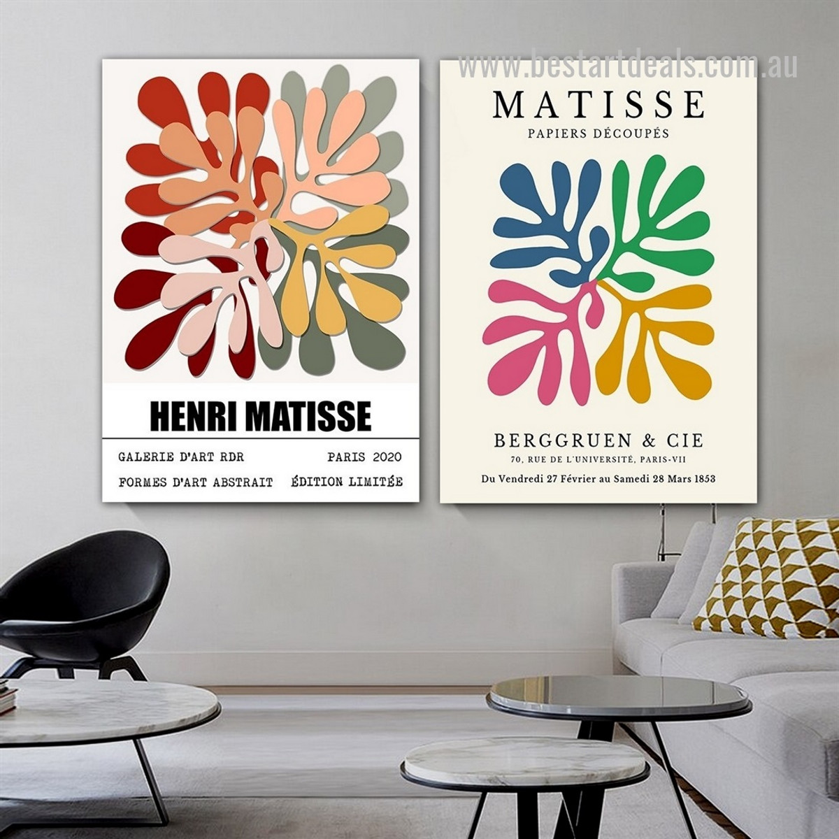 Coloured Smirch Leaflets Spots Typography 2 Piece Framed Stretched Abstract Modern Painting Photograph Canvas Print for Room Wall Trimming