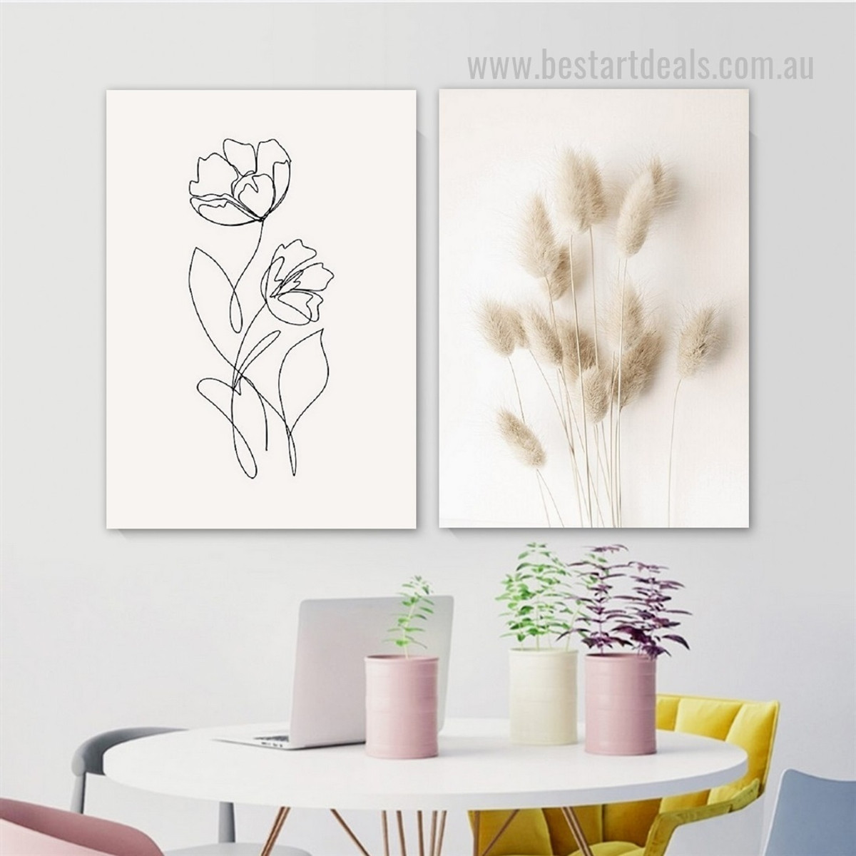 Floret Alignment Abstract Framed Stretched 2 Panel Artwork Floral Photograph Scandinavian Canvas Print for Room Wall Illumination