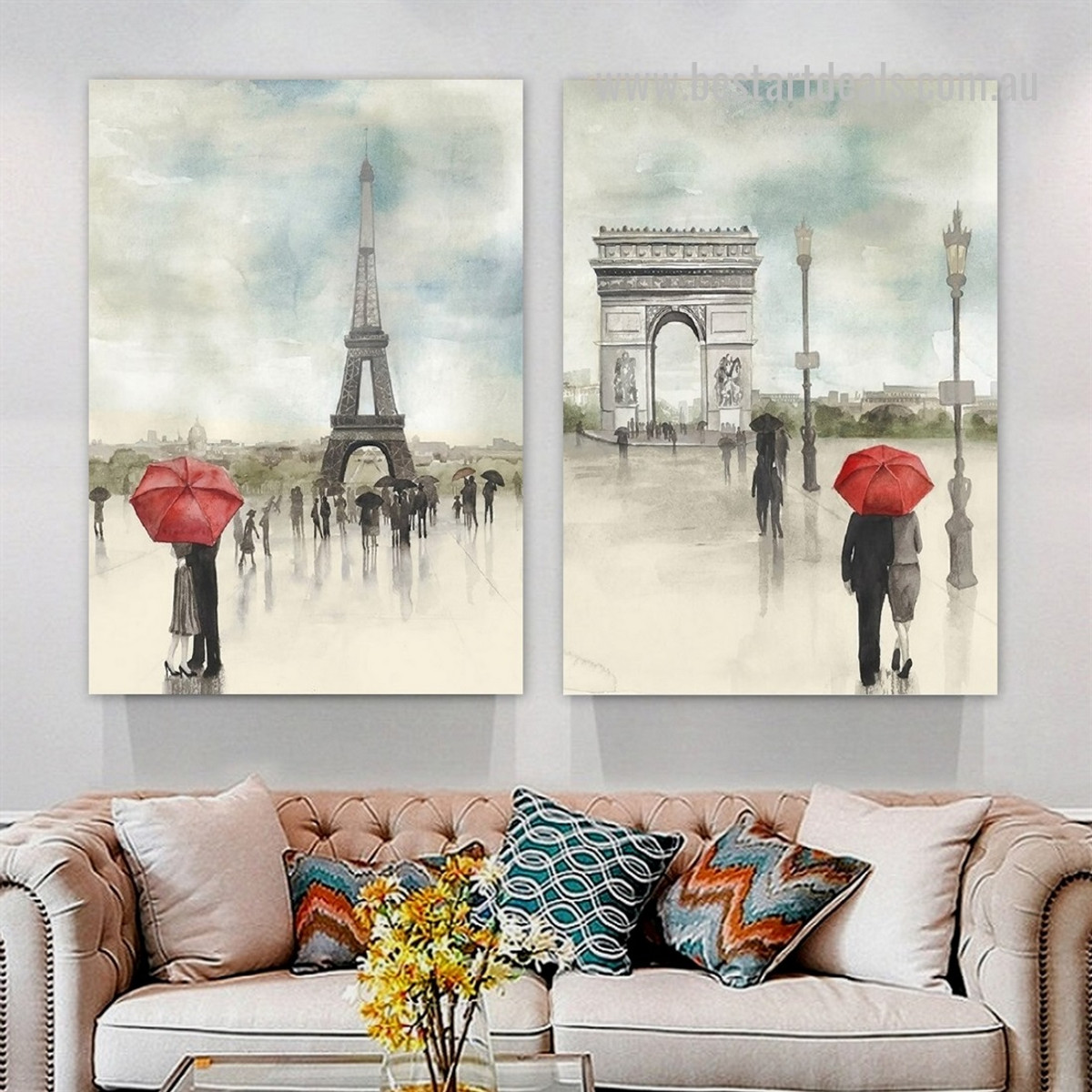 Triumphal Arch Humans Leaves 2 Piece Figure Landscape Framed Stretched Vintage Painting Photograph Canvas Print for Room Wall Assortment