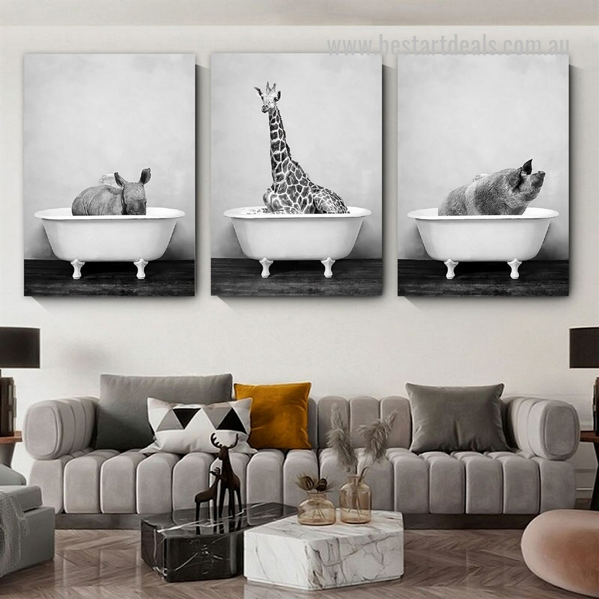 African Porker 3 Piece Minimalist Framed Stretched Wall Art Abstract Photograph Animal Canvas Print for Room Onlay