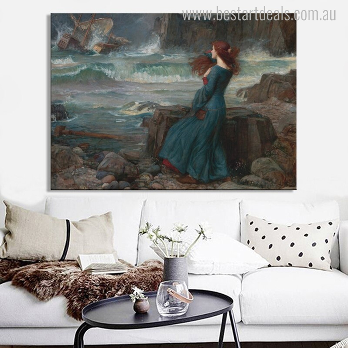 Miranda The Tempest Vintage Figure Mix Artists Painting Canvas Print for Living Room Wall Drape