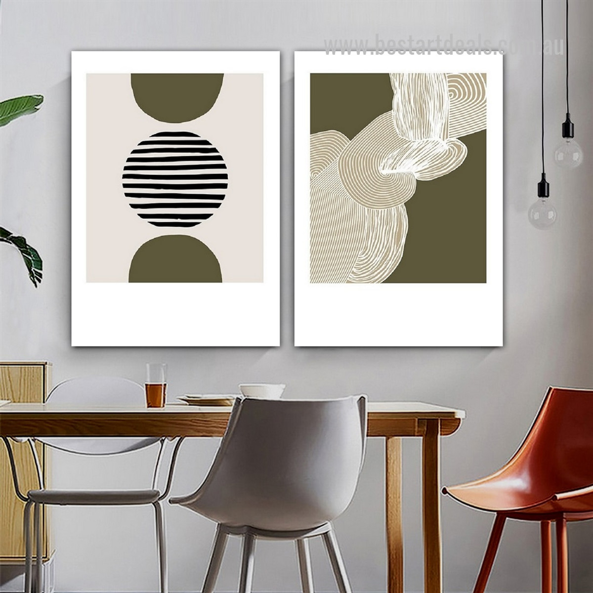 Circuitous Lineament Orb Lines 2 Piece Nordic Abstract Framed Stretched Geometrical Painting Photograph Canvas Print for Room Wall Assortment