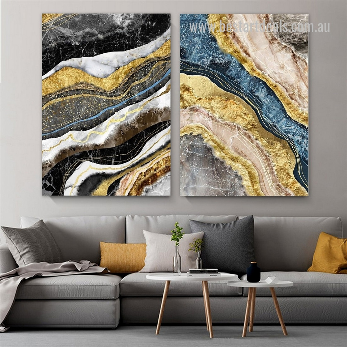 Motley Winding Smudge Abstract Artwork Photograph 2 Piece Modern Framed Stretched Canvas Print for Room Wall Finery