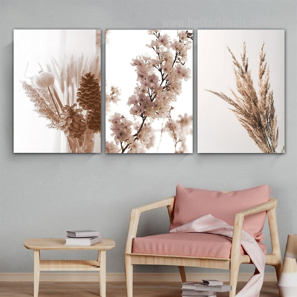 Drought Barley Modern Artwork 3 Piece Photograph Floral Framed Stretched Botanical Canvas Print for Room Wall Garniture