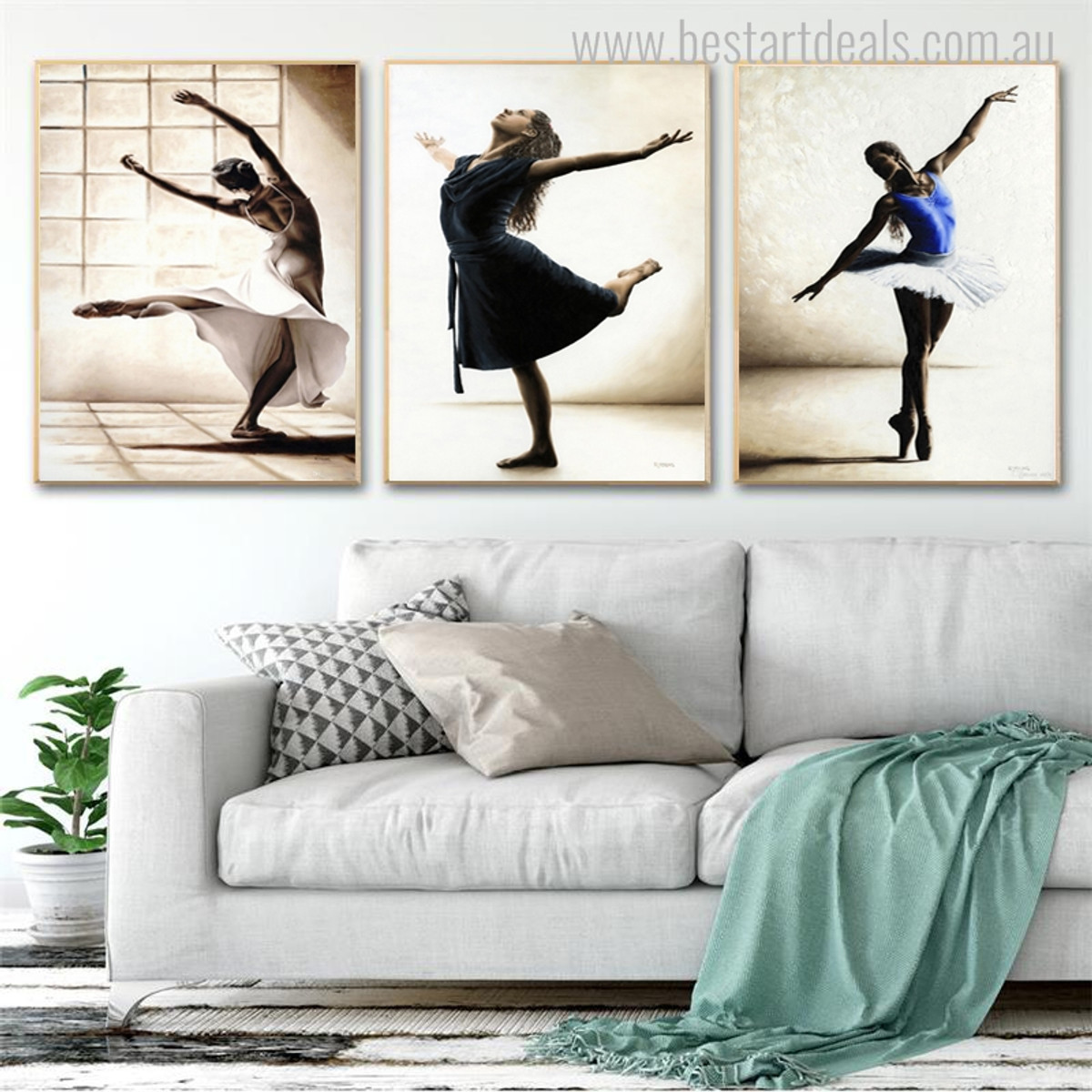Three Ballerina Dancers Modern Figure Portrait Canvas Print for Wall Assortment