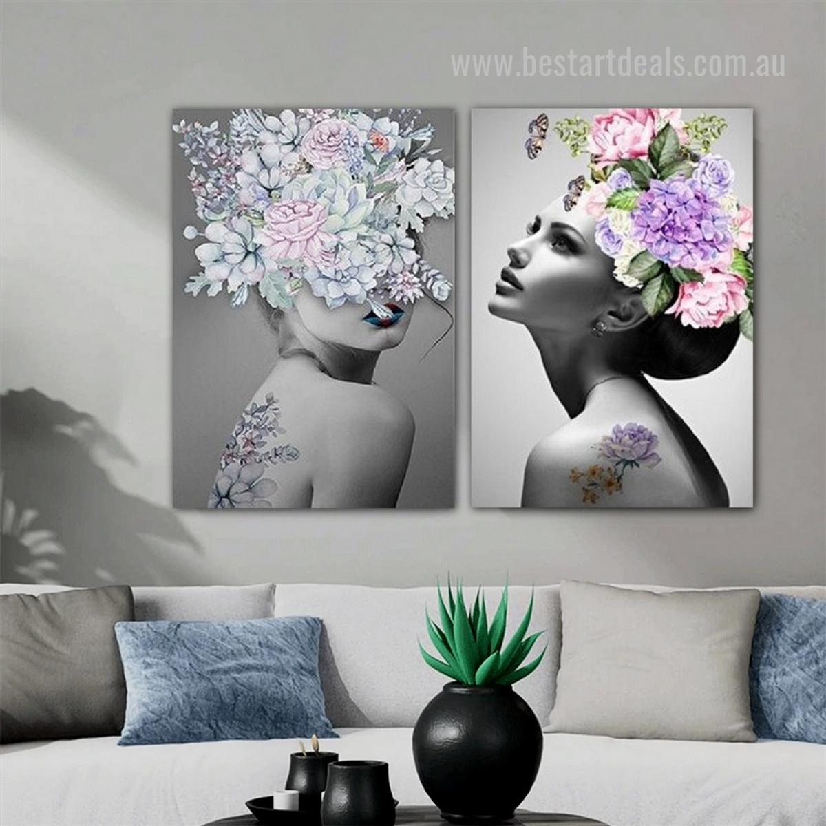 Convent Kisser Figure Photograph 2 Piece Framed Stretched Floral Artwork Modern Canvas Print for Room Wall Flourish