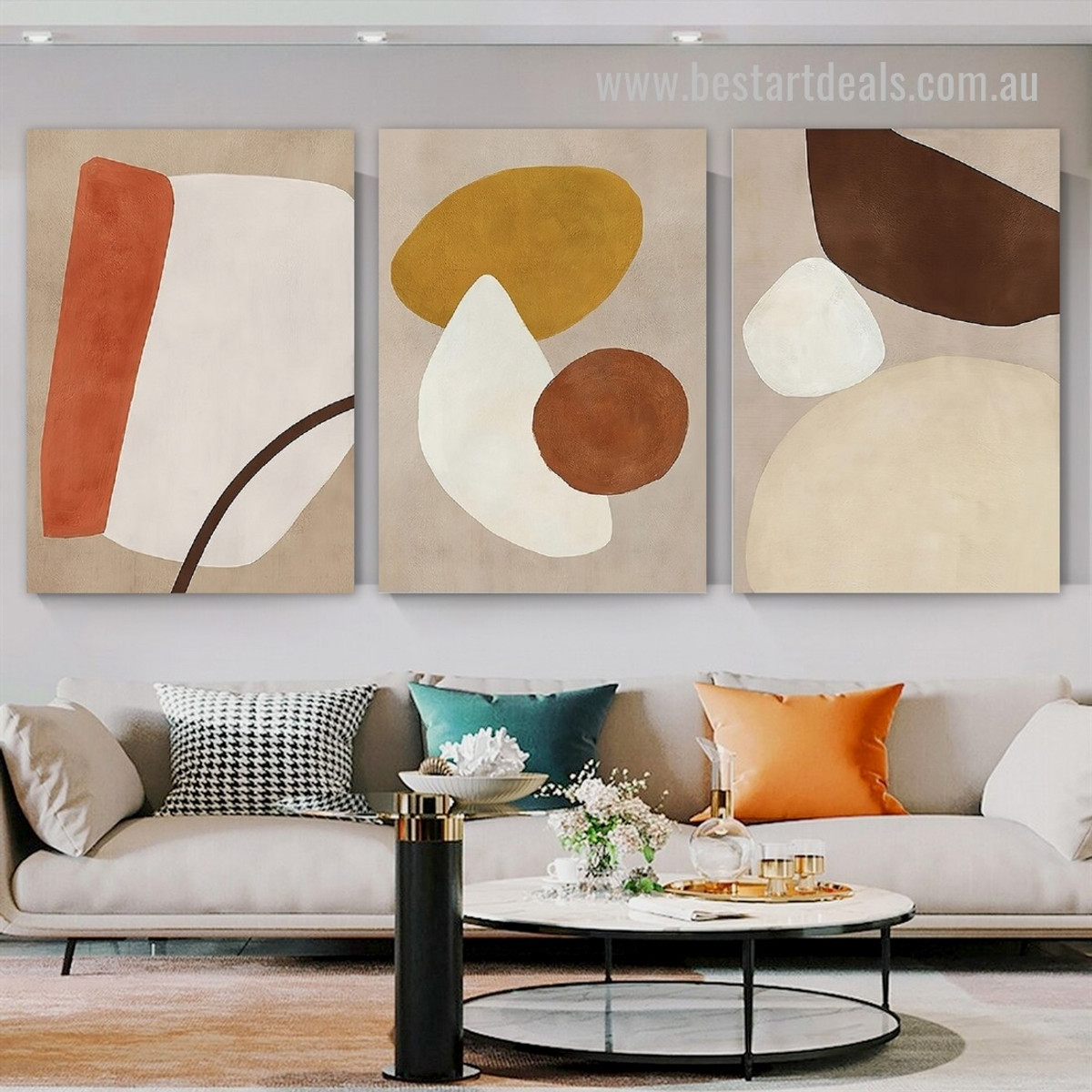Colorific Tarnish Orb Spots Geometric Painting Photo 3 Piece Abstract Framed Stretched Modern Canvas Print for Room Wall Finery