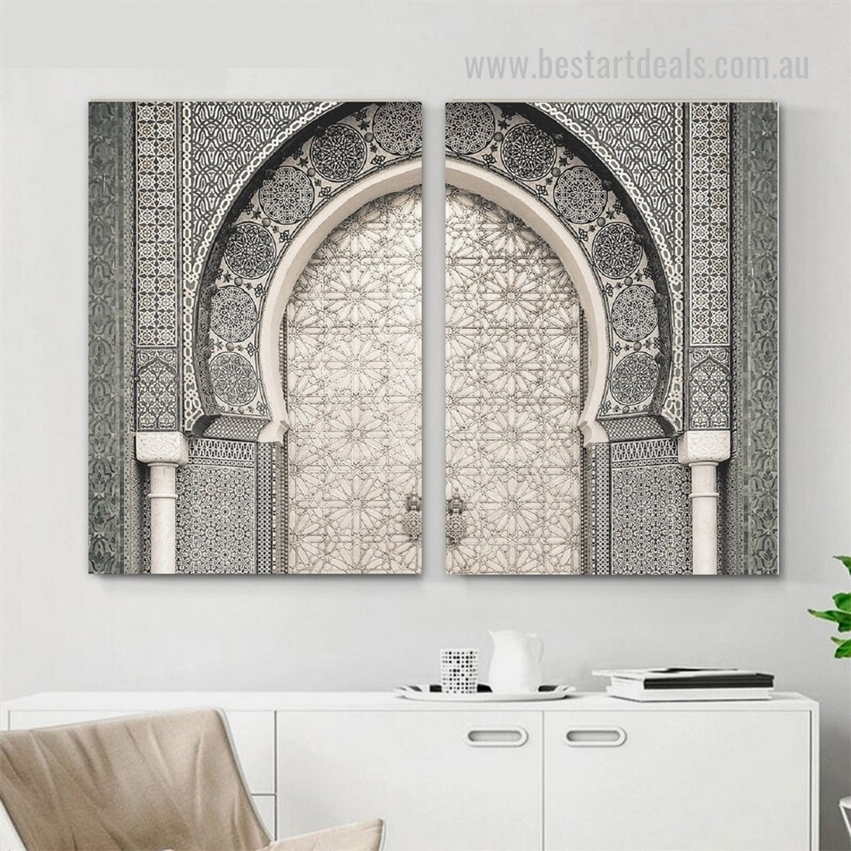 Designer Moroccan Doors Modern 2 Piece Framed Stretched Painting Abstract Photograph Canvas Print for Room Wall Finery