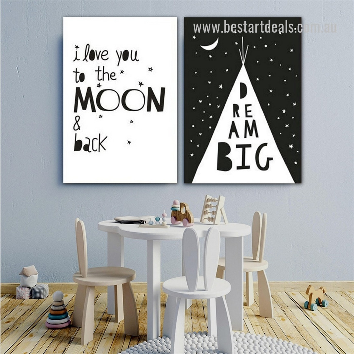 Dream Big Star Moon Quotes Abstract 2 Piece Framed Stretched Modern Painting Photograph Abstract Canvas Print for Wall Hanging Illumination