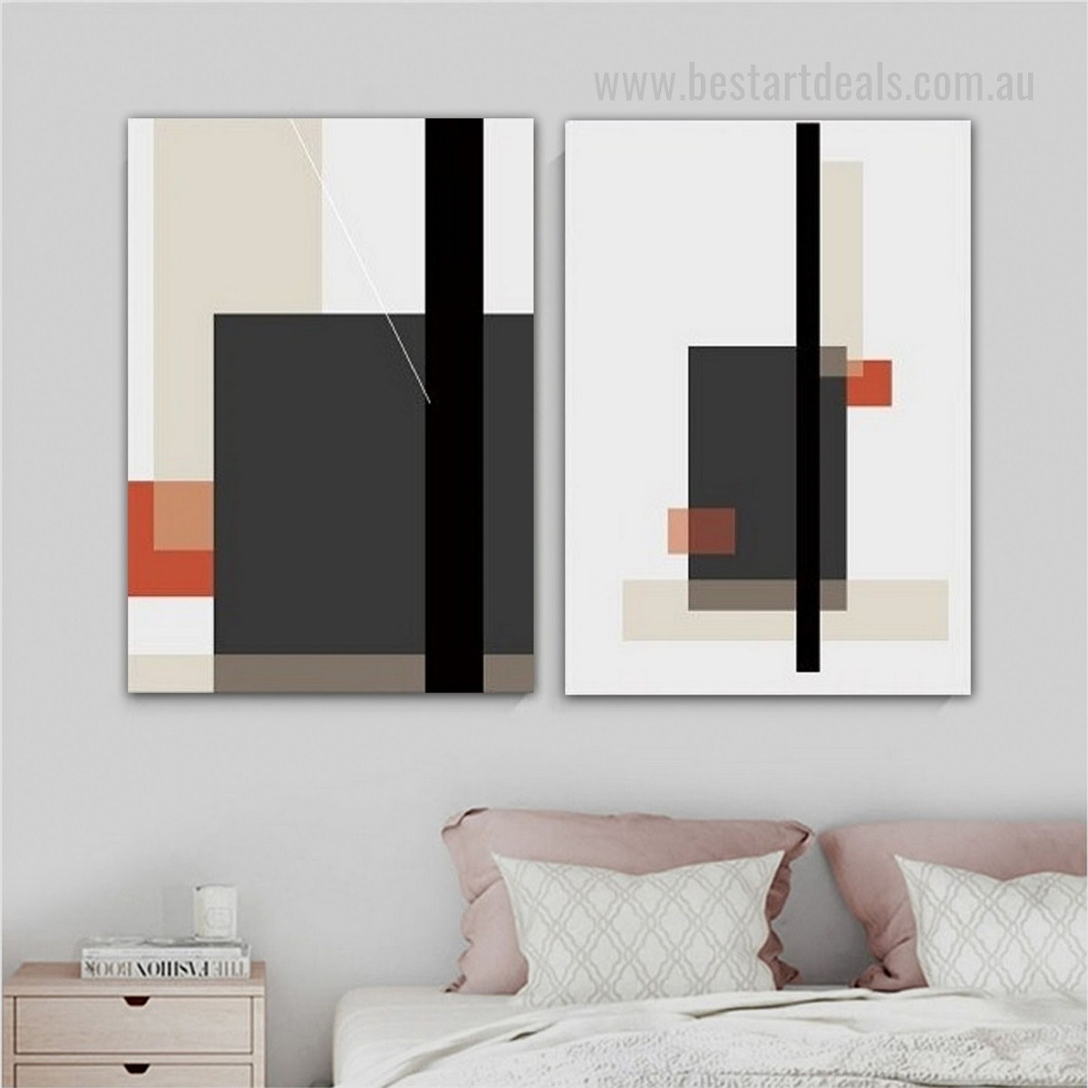 Hued Verse Stroke Geometric 2 Panel Abstract Painting Photograph Modern Framed Stretched Canvas Print for-Room Wall Outfit
