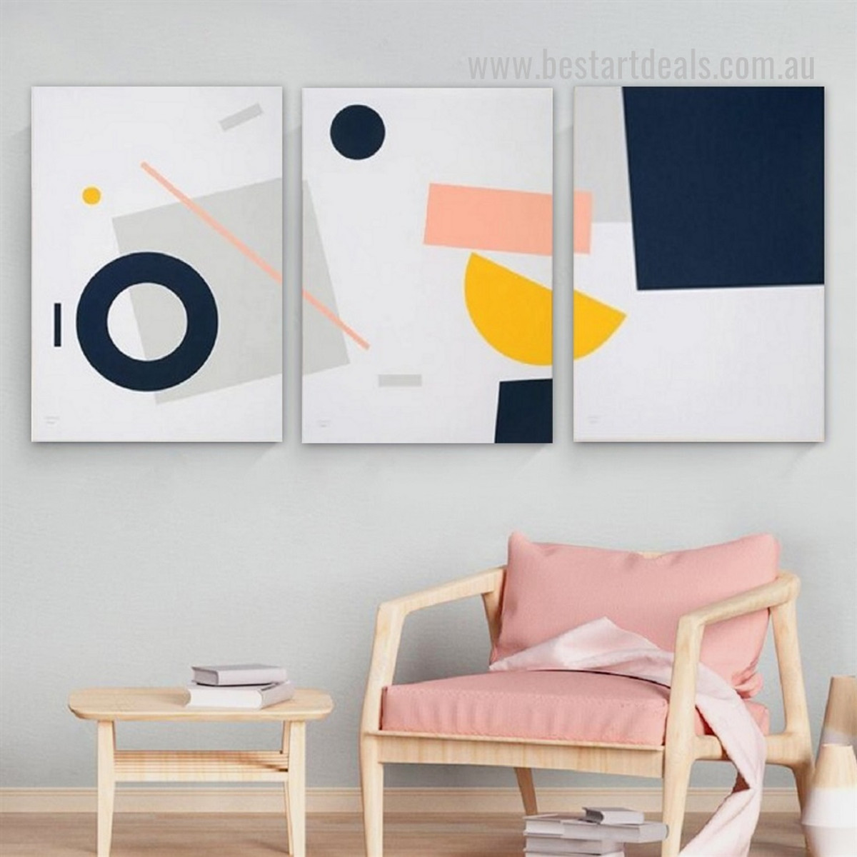 Bold Stroke Sphere Rectangles Geometric Nordic Abstract 3 Piece Framed Stretched Wall Art Photograph Canvas Print for Room Arrangement