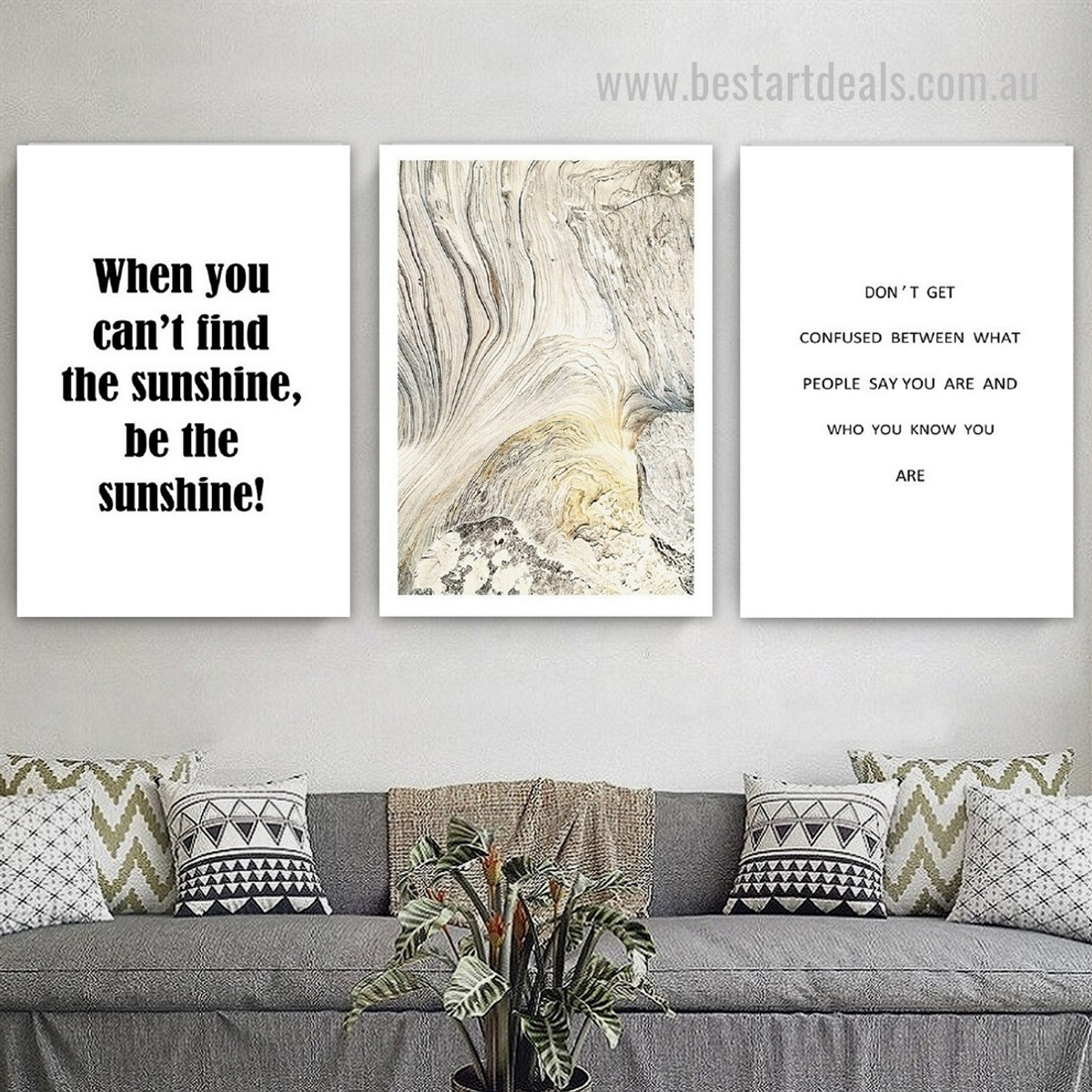 You Know You Are Quotes Abstract Modern 3 Piece Stretched Framed Wall Art Photograph Canvas Print for Room Tracery