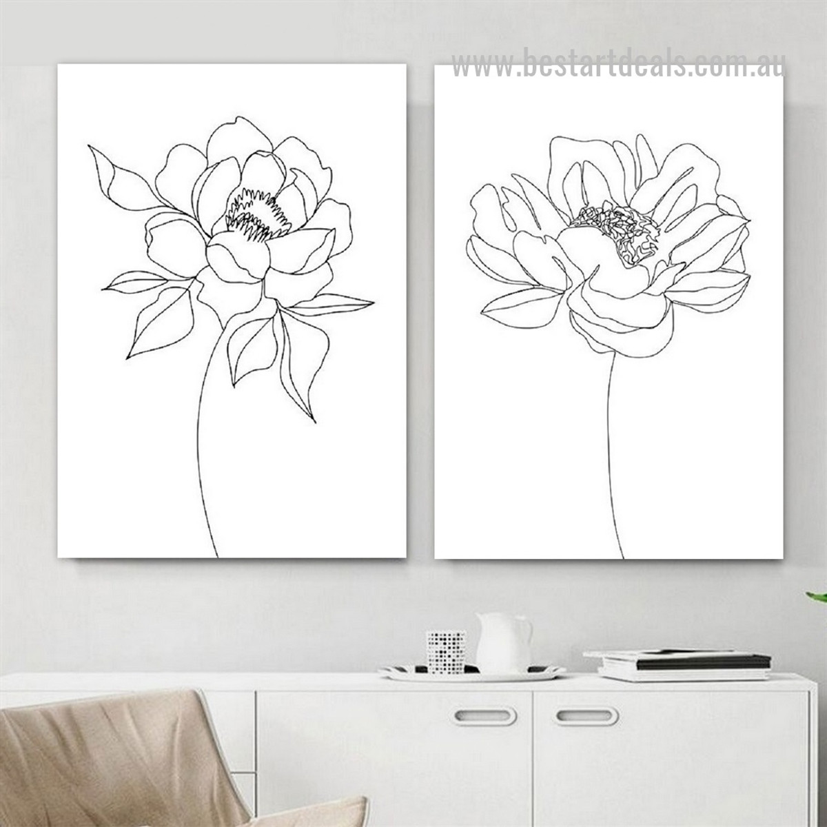 Rosebush Alignment Rose Botanical 2 Piece Framed Stretched Modern Abstract Painting Photograph Canvas Print for Room Wall Moulding