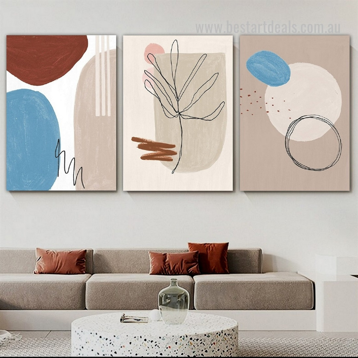 Particoloured Daub Scansion Leaves Modern Abstract 3 Piece Framed Stretched Geometric Wall Art Photograph Canvas Print for Room Assortment