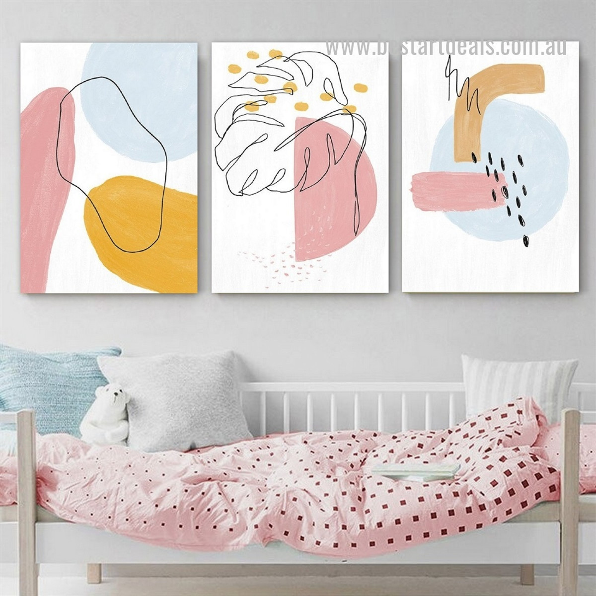 Calico Cipher Blobs Dots Geometric 3 Panel Painting Abstract Photograph Framed Stretched Modern Canvas Print for Room Wall Outfit