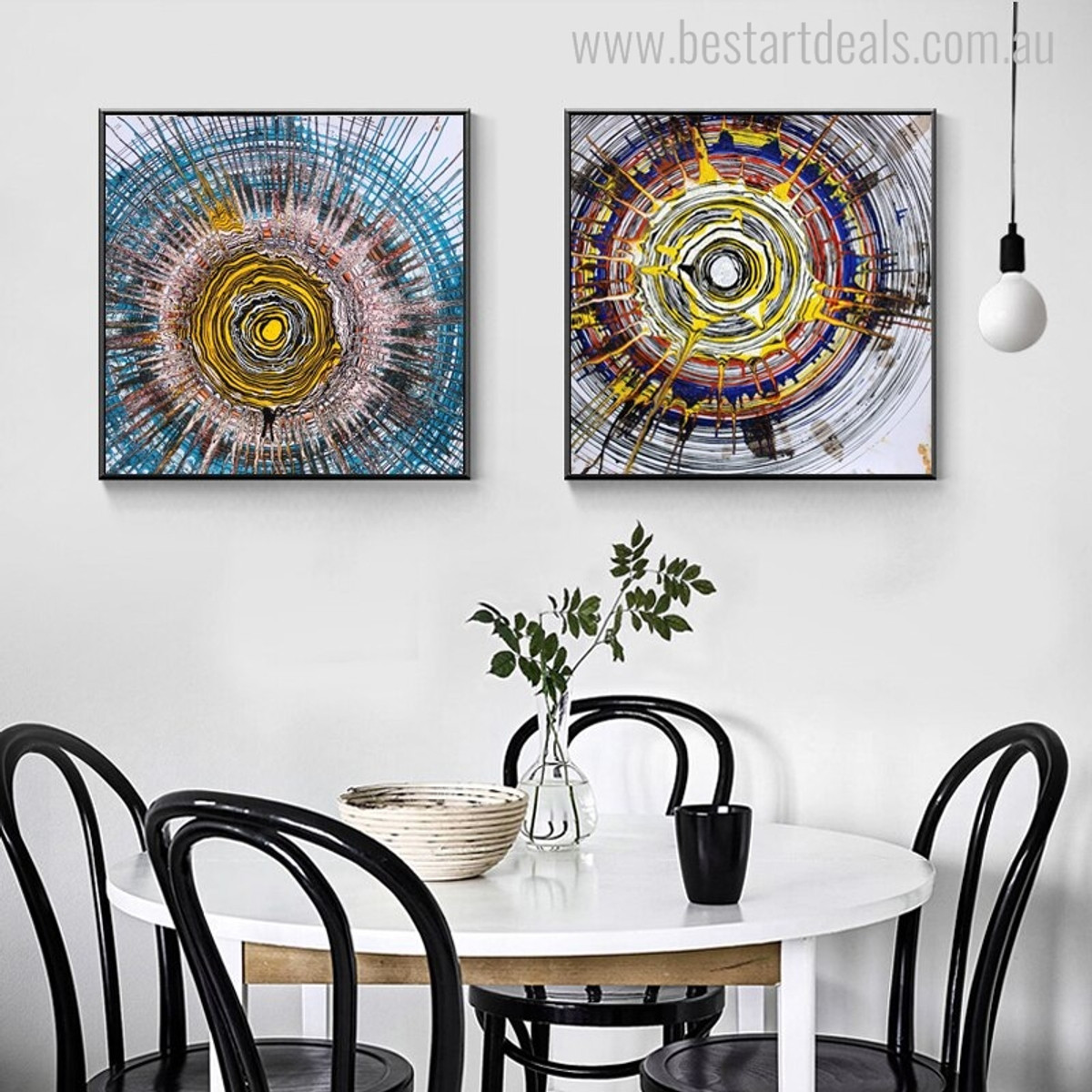 Annual Rings Abstract Watercolor Vignette Canvas Print for Dining Room Wall Assortment