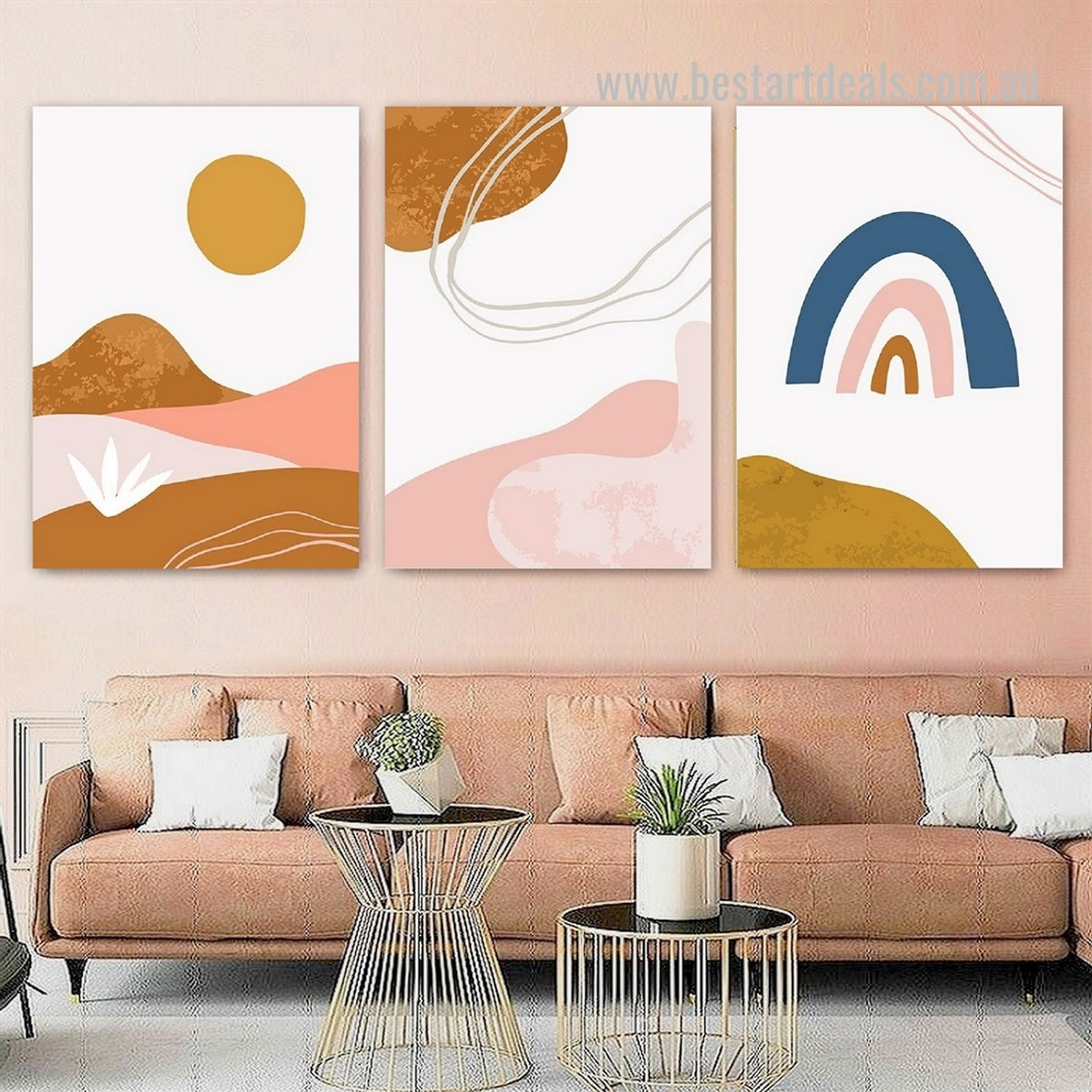 Hued Scansion Mounts Spots Scandinavian Abstract Framed Stretched Painting Pic 3 Piece Landscape Canvas Print for Room Wall Trimming