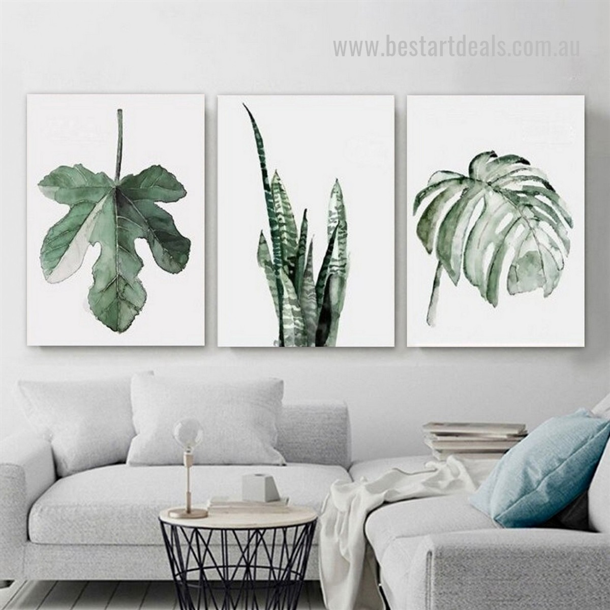 Japanese Aralia Leaflet Leaves Botanical Art Picture Nordic Framed Stretched Abstract 3 Piece Canvas Print for Room Wall Illumination