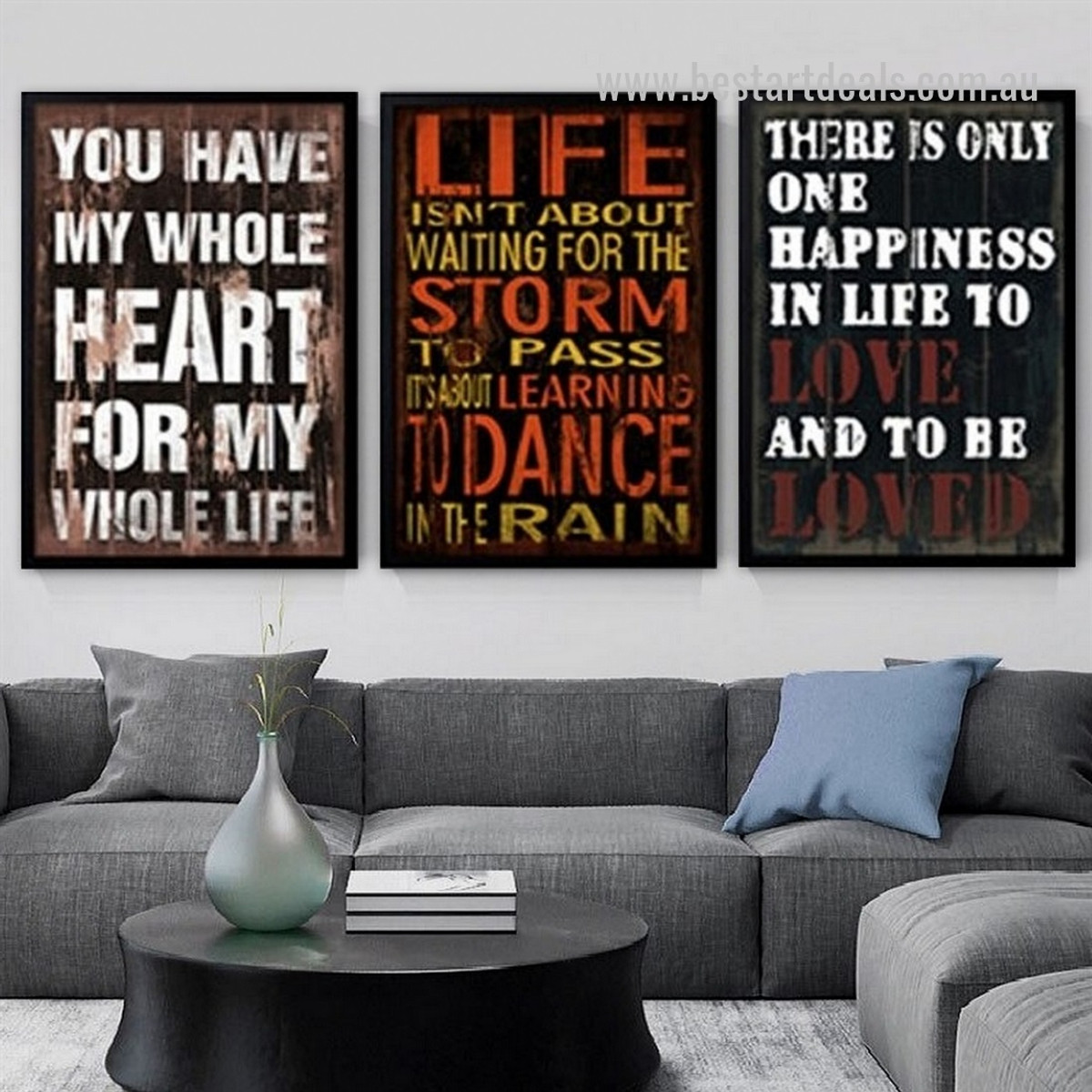 Love And To Be Loved Vintage Quotes Artwork Abstract 3 Piece Photograph Stretched Framed Canvas Print for Room Wall Onlay