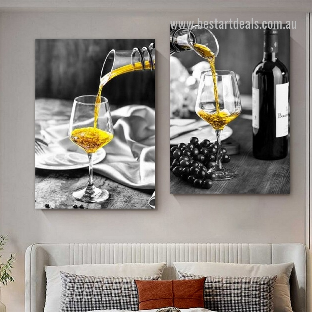 Static Wine carafe Abstract Modern Framed Stretched 2 Panel Artwork Photograph Beverage Canvas Print for Room Wall decor