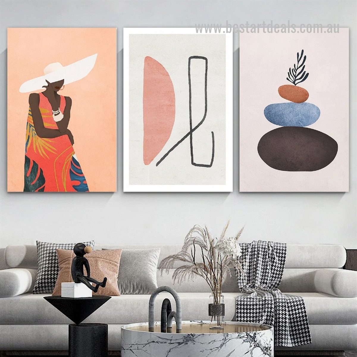 Female Mutch Stones Scandinavian Framed Stretched 3 Panel Figure Wall Art Photograph Abstract Canvas Print for Room Garnish