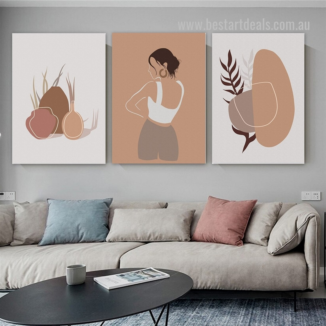 Dry Bushes Vase Minimalist Scandinavian 3 Piece Framed Stretched Abstract Painting Photograph Canvas Print for Room Wall Embellishment