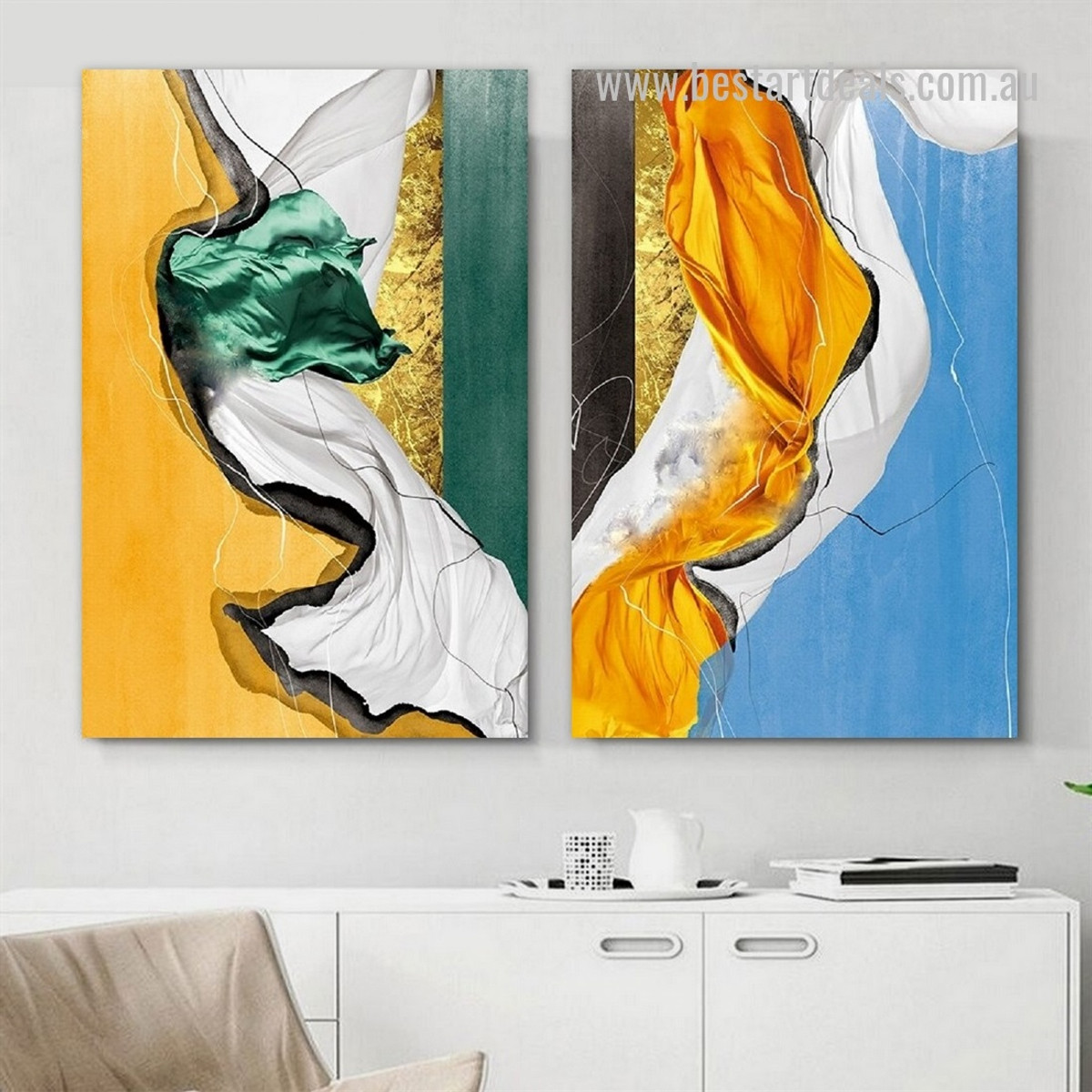 Colorific Macula Marble Abstract 2 Piece Framed Stretched Wall Artwork Photograph Modern Canvas Print for Room Decor