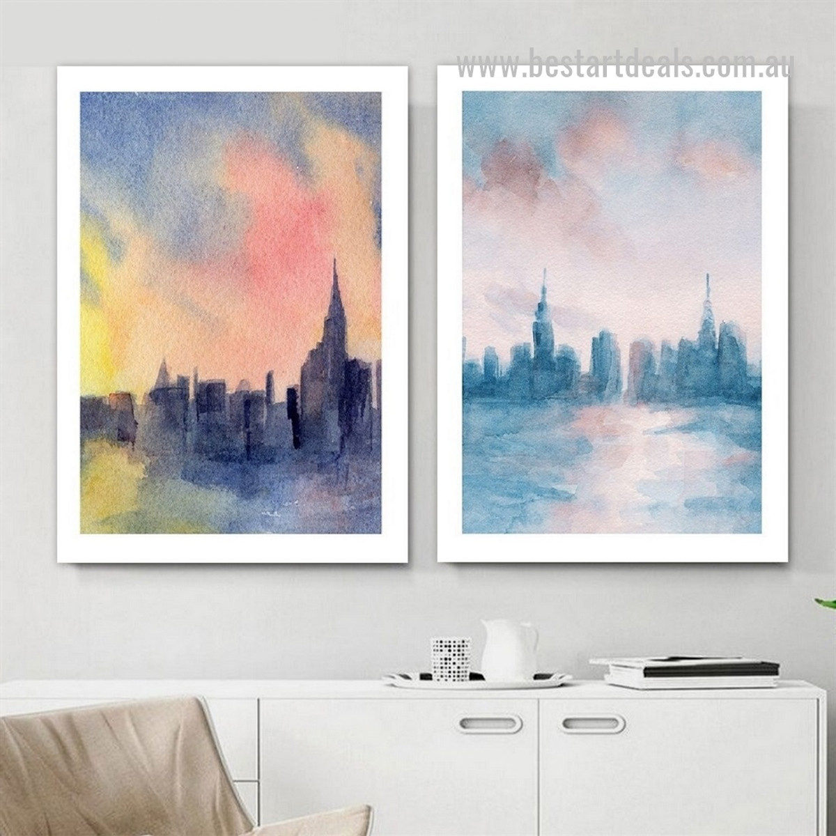 Skyline Empire State Art Abstract Photograph Landscape Framed Stretched 2 Piece Scandinavian Canvas Print for Room Wall Onlay