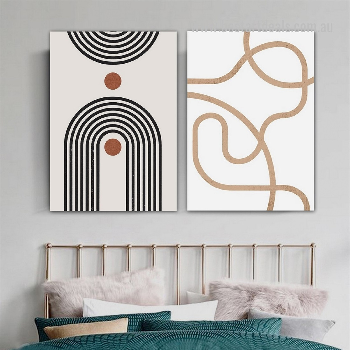 Circuitous Contour Lines Geometrical Scandinavian Framed Stretched Abstract Painting Photo 2 Piece Canvas Print for Room Wall Assortment