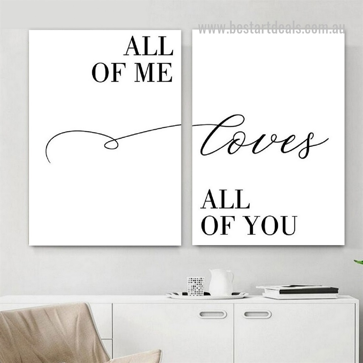 Loves All Of You Abstract Quotes Artwork 2 Piece Photograph Framed Stretched Modern Canvas Print for Room Wall Adornment